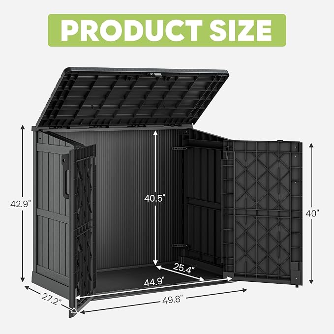 LHBcraft 36 Cu Ft Outdoor Storage Cabinet, Horizontal Resin Storage Shed Box for Backyards, Patios, Portable Waterproof Outdoor Storage Box with Lockable Doors