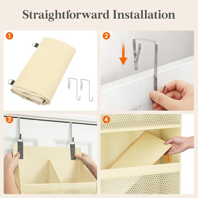 Lifewit 5 Tier Over the Door Organizer, Diaper Hanging Storage, Beige | Nursery Sturdy Large Heavy Duty Back of Door Shelf with 4 Mesh Side Pockets, for Baby Stuff Toy in Pantry, Laundry, Bathroom