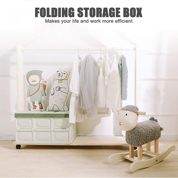 Lidded Storage Bins 2 Pack 30L Collapsible Storage Box Crates Plastic Tote Storage Box Container Stackable Folding Utility Crates for Clothes Books Snack Shoe Bag and Grocery Storage Bin-Green