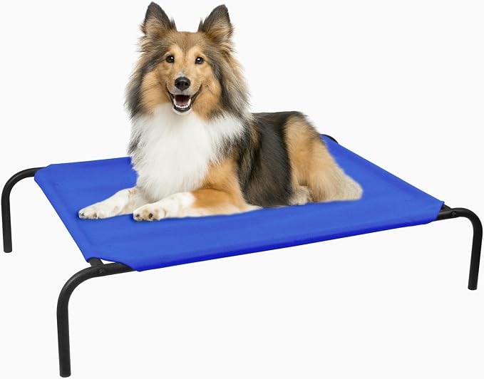Elevated Dog Bed for Medium Dogs | Dog Cot Bed with Sturdy Steel Frame for Indoor Outdoor Use, Non Slip, Easy to Clean, 43.5 Inches, Blue