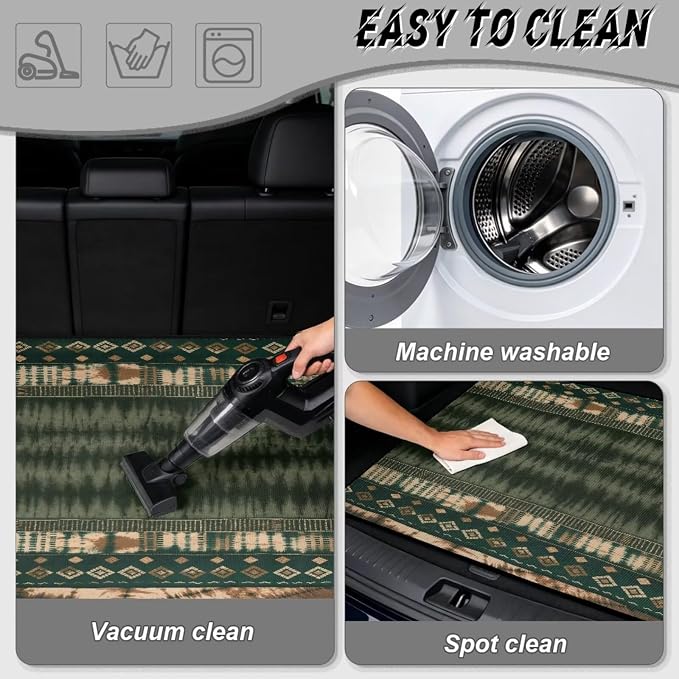 Howilath Dark Green Tie Dye Aztec Car Trunk Mat Universal Rear Trunk Protector Non-Slip & Dustproof Rear Trunk Protection for Daily & Outdoor Use