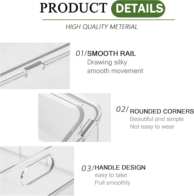 Refrigerator Organizers and Storage, 2 Pack BPA-Free Sturdy Stackable Clear Pull out Drawer Organizer Bins, Fridge Organizers and Storage for Fruit, Produce, Drink, Snack and Food Storage Containers