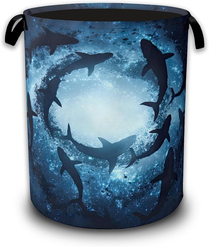 Shark Ocean Fantasy Laundry Hamper,Laundry Baskets,Waterproof Oxford Cloth Toy Storage for Bedroom,Bathroom,Nursery,16x20.8 Inch