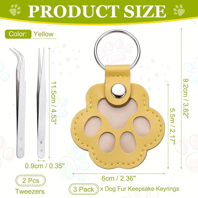 Dog Fur Storage Keychain, Pet Fur Keepsake Keyrings, Paw Shaped, Pet Hair Keepsake Keychains with Tweezers
