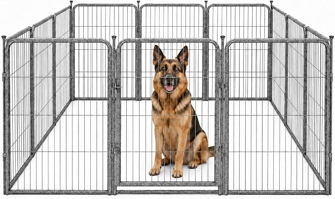 Dog Play Pen for Indoor Use - 40'', 12 Panels for Medium and Large Size Dogs - Portable Grey Playpen Kennel for House or Garage - Metal Heavy Duty Pet Fence with Anti-Slip Feet