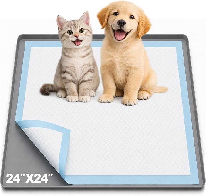 Dog Pee Pad Holder, Portable Leak-Proof Silicone Tray for Indoor Training | Fits Up to 24" x 24" Puppy Pads for Dogs, Easy to Clean Potty Mat for Floor Protection