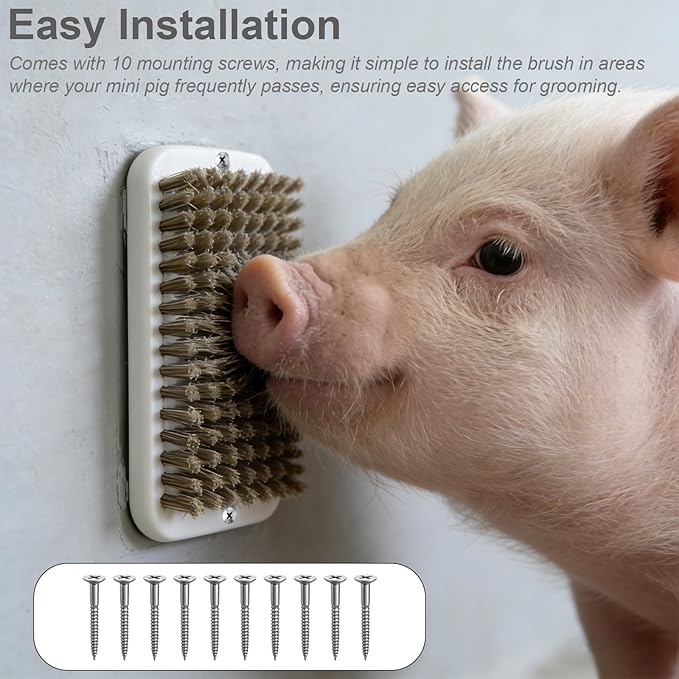 Pigs Self Cleaning Slicker Brushes -2 Pack Grooming and Scratch Brush for Mini Pigs, Rice Root Brush for Enrichment, Includes 10 Mounting Screws