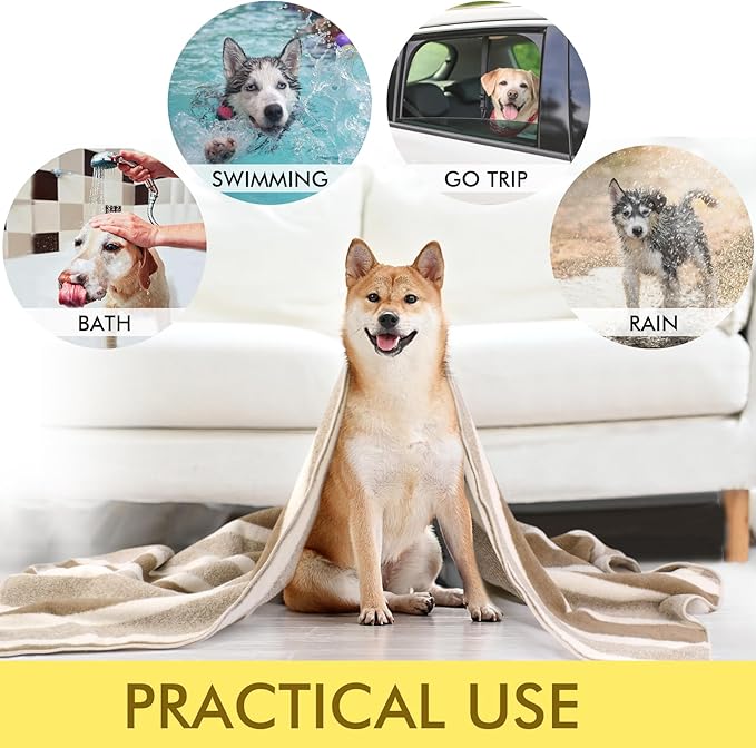 KinHwa Dog Towel Super Absorbent Pet Bath Towel Microfiber Dog Drying Towel for Small, Medium, Large Dogs and Cats 30inch x 50inch 1 Pack Light-Brown
