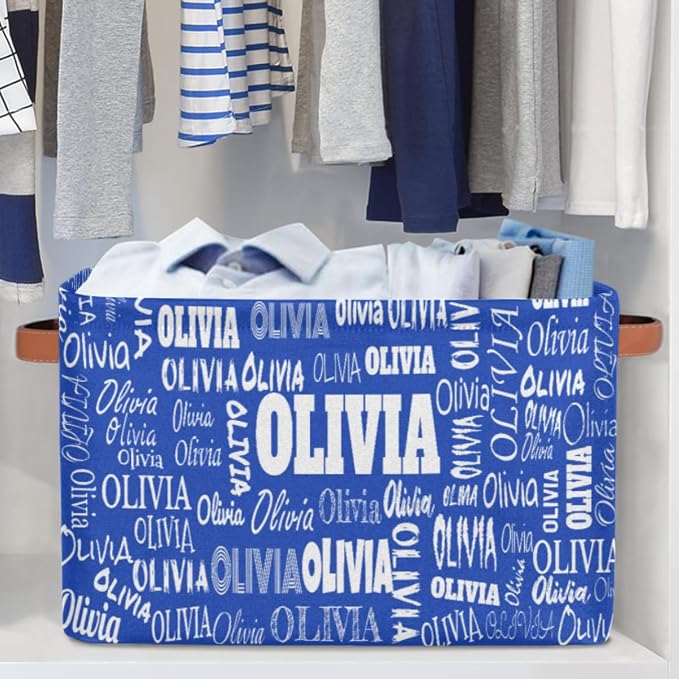 Personalized Kids Toy Box Storage Basket with Name, Royal Blue | Organizing Boys Girls Pets Toys Closet Shelf Clothes Books