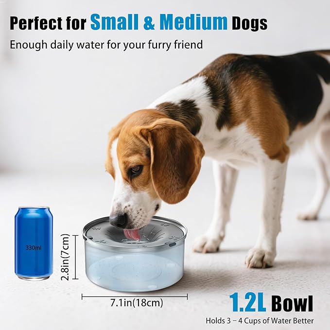 SCHITEC Dog Water Bowl No Spill 1.2L/40oz Slow Drinking Anti-Splash Stainless Steel Dog Bowl with Floating Disk, Spill Proof Pet Travel Water Dispenser for Sloppy Messy Drinkers(Gray)