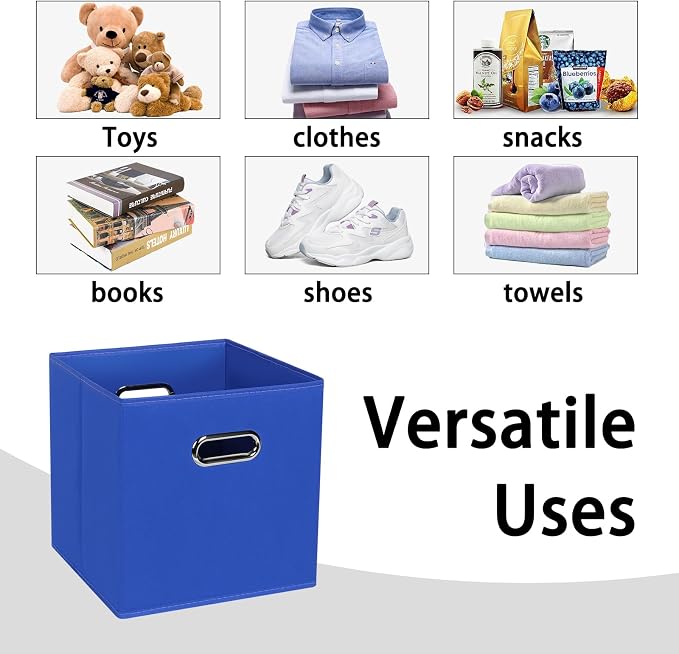 Black Foldable Storage Cubes Bins , Fabric Storage Box Cubes Organizer Baskets with Dual Handles for Home Organizer (Dark Blue)