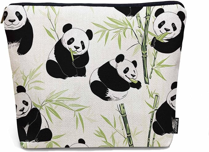 Panda Makeup Organizer Bag Cosmetic Bag For Men Women, Cute Pandas Forest Bamboo Leaves Panda Travel Toiletry Bag Flax Makeup Bags Purse Business Makeup Pouch For Toiletries Cosmetics