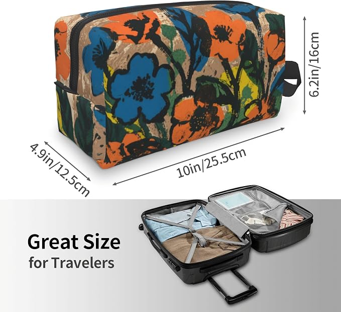 Bold Hues Floral Art Makeup Bag - Durable 600D Oxford Fabric Travel Cosmetic Bag, Shockproof Foam Padded Toiletry Organizer for Gym & Daily Use 10x6.2x4.9 Inch