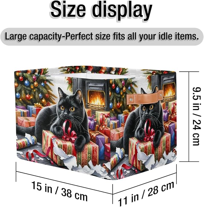 Pardick Christmasxmas Cat Basket Storage Bins Large Fabric Toys Storage Cube Box with Handles Collapsible Closet Shelf Cloth Organizer Basket for Nursery Bedroom Bathroom Holiday Gift