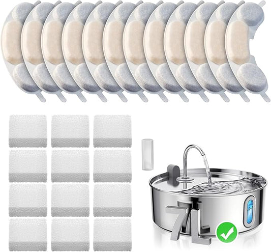 Smartoo Official 12 Packs Dog Water Filter Replacement and 12 Sponges with 1 Pump Holder for 7L/236oz/1.8Gal Stainless Steel Dog Water Fountain