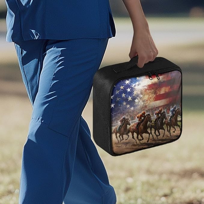 Rnyleeg USA Flag Horse First Aid Kit Travel Large Capacity Design Medicine Supply Organizer Bag for Home, Office, Car, Outdoor, Boat, Camping, Hiking