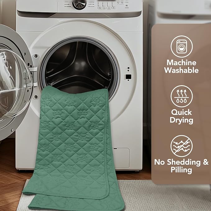 PAWFINITY Waterproof 4 Seat Couch Covers for Dogs, Pet Blanket for Sofa | Paw Print Quilted, Hair Resistant, Anti Cat Scratch, Washable Furniture Protector for 4 Seater Cushion, 35x96 Inch, Green