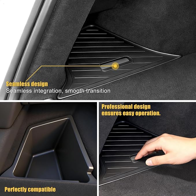 Trunk Storage Bins with Lids Custom Fit for Tesla Model Y Juniper 2025 2026, 2PCS TPE Rear Trunk Organizer, Wear-Resistant Heavy-Duty Cargo Organizer Accessories
