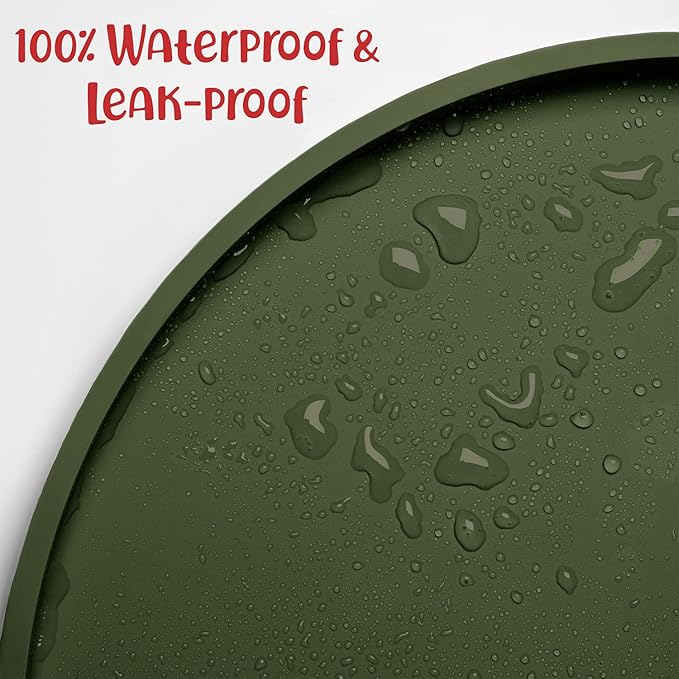 DogBuddy Dog Food Mat - Waterproof Dog Bowl Mat, Silicone Pet Mat for Food and Water Bowls, Nonslip Pet Feeding Mat with Edges, Dogs Food Mats for Floors, Puppy Supplies (XXL: 32" x 19", Khaki Green)
