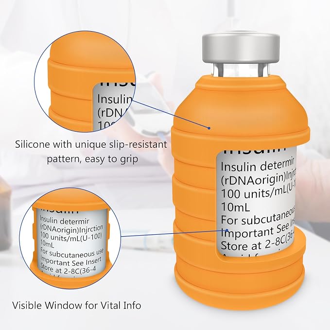 MEDMAX Insulin Via Bottle Protector Case for Diabetic | Silicone Protective Sleeve Holder for Most 10ML Insulin Vials, 2 Pack (Short Orange)