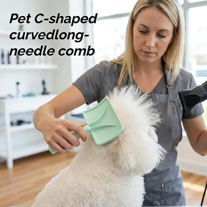 Professional Dog Slicker Brush for Poodles, Goldendoodles & Long-Haired Dogs – 25mm Extra Long Pins, Gentle Dematting & Detangling Tool for Thick Curly Coats, Non-Slip Ergonomic Handle (green, S)