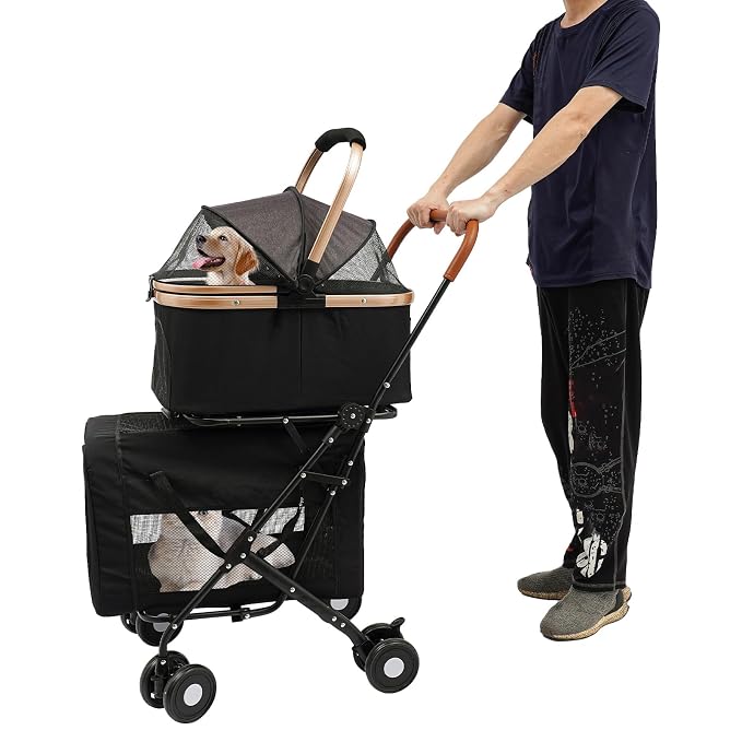 Double Dog Stroller for 2 Small & Medium Pets, Double Pet Stroller with Detachable Carriers, Foldable Dog Stroller for 2 Dogs, Two-Seater Carrier Dog Walk Jogger Travel Pet Carriage Cart (Black)