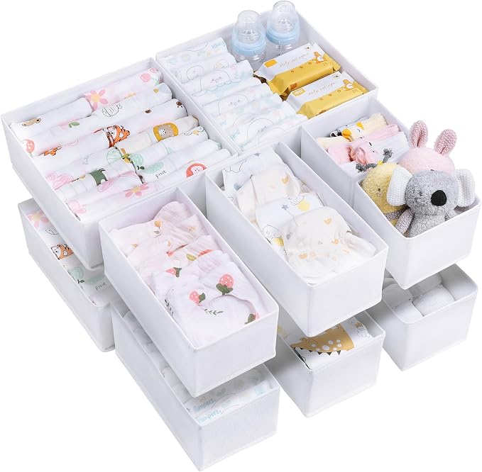 Vtopmart 12 Pack Baby Clothes Organizer, Dresser Drawer Organizer for Baby Clothing, Foldable Fabric Closet Drawer Storage Bins, Nursery Dresser Dividers for Bra, Socks, Ties, Scarf | Nursery Drawer Storage, Baby Clothing Organization, Foldable Fabric ...