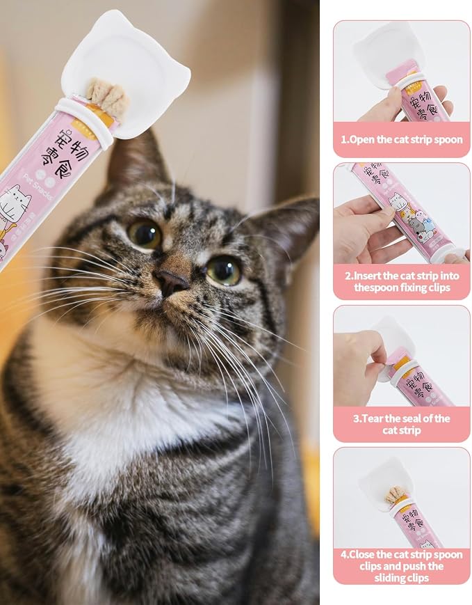 5 PCS Cat Food Can Covers Lids Set, Silicone Pet Food Can Lids with Multi-Function Cat Food Spoon and Opener, Cat Bar Squeezer, Stainless Steel Wet Food Spoon for Cats and Dogs (Pink) (White)
