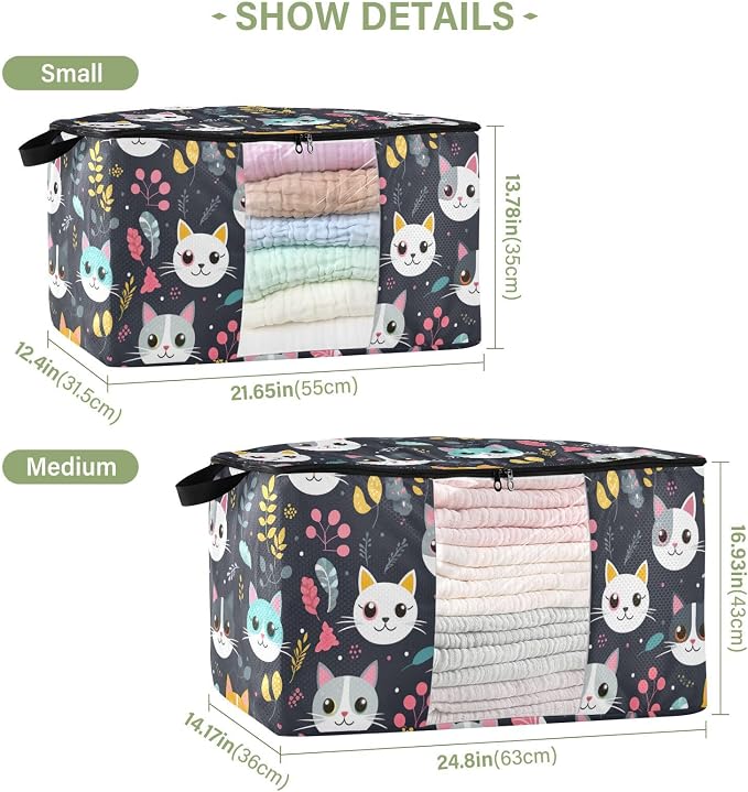 Generic Cute Cats Plant Black Clothes Storage Bag Bins 2 Pack Foldable Storage Containers Large Closet Organizer with Zipper Quilt Bag for Clothing Bed Sheets Comforters 95L, g355896543p976c1037s2358