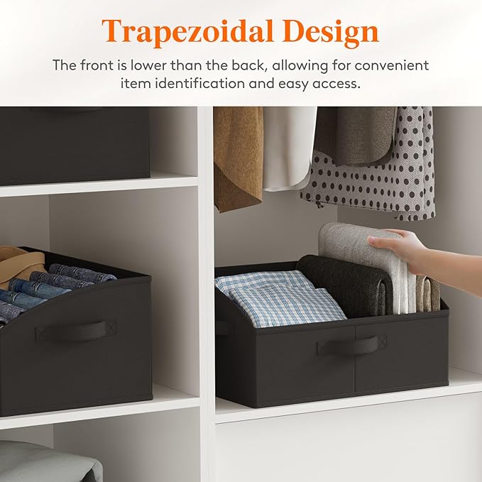 Lifewit Trapezoid Closet Storage Bin for Shelf, 6 Packs 19L, Black | Non-woven Closet Organizer Baskets with Handles, Foldable Clothes Containers Boxes for Clothing, Book, Purse, Large