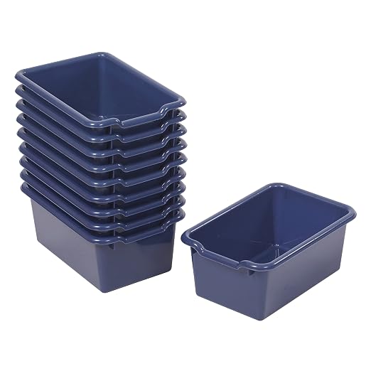 ECR4Kids Scoop Front Storage Bins, Multipurpose Organization, Navy, 10-Piece | Durable plastic, GREENGUARD Gold Certified, 1.2 gallon capacity, lightweight & nestable, built-in handle, classroom/home use