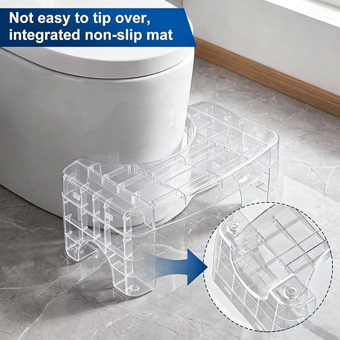 Toilet Stool for Adults, Bathroom Toilet Step Foot Stool | Acrylic, Shatterproof & Heavy Duty, Built-in Phone Storage Slot, Bathroom & Toilet, Adults & Elderly