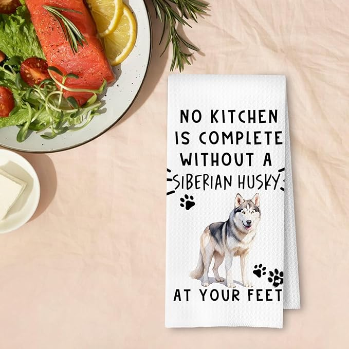 Siberian Husky Funny Dog Kitchen Dish Towels - Siberian Husky Waffle Weave Hand Towels,A Kitchen is Not Complete Dish Towel for Home Bathroom,Dog Lovers Gift,16×24 Inch