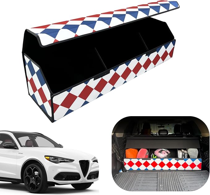Car Trunk Organizer for For Alfa Romeo Stelvio - Custom Fit,Large Space Outdoor Trunk Organizer with Leather,Hook and Loop Fastener,4-Layer Cover,For Alfa Romeo Stelvio 2018-2025