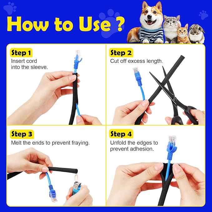 UOMTFAI Cord Protector from Pets No Chew 3/8” 10ft Cable Sleeve Black | Wire Protector, Cord Sleeve, Cord Management for HDMI, Charging Cable, USB