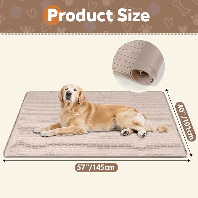 Silicone Dog Crate Mat 57"x 40" Under Dog Crate Kennel Pad Mat, Khaki | Extra Large Dog Cage Mat, Non-Slip Waterproof Dog Playpen Mat, Reusable Washable Dog Mat for Crate, Protect Floors