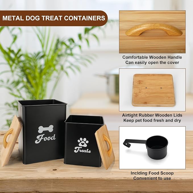 Dog Treat Container 2PCS, Dog Food Storage Container with Lids Airtight, Dog Treat Jars for Kitchen Counter-7+3Lbs, Small Dog and Cat Cookie Jar for Storage, Pet Treat Container (Upgraded) Black