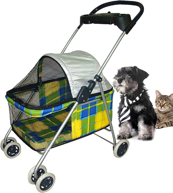 Jogger Pet Stroller for Small & Medium Dogs/Cats 35Lbs Capacity Kitten Doggie Cage Waterproof Foldable Travel Carrier Puppy Strolling Cart Durable Large 4 Wheels Cat Dog Stroller with Cup Holders