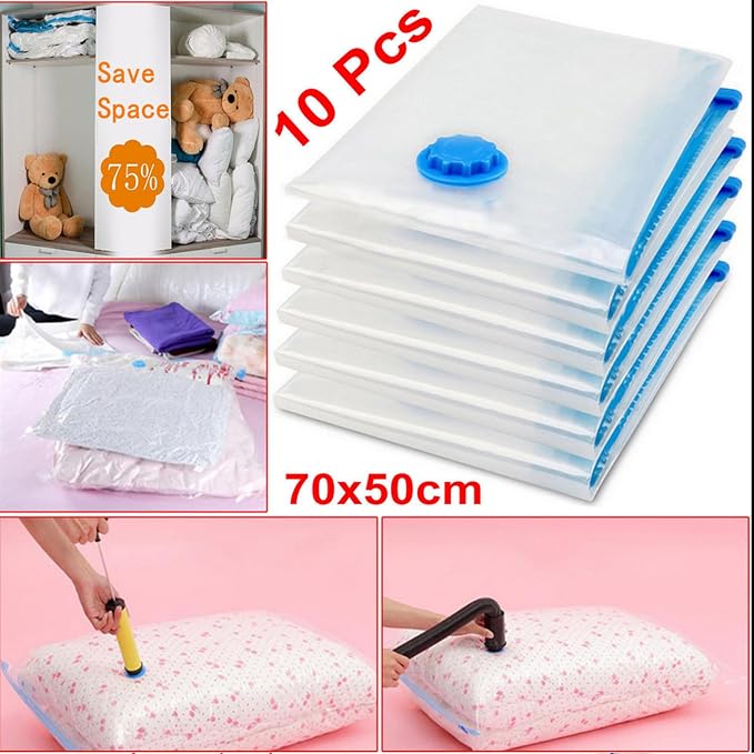 Vacuum Storage Bag 50x70cm for Clothes and Quilts Space Saver | PET and PE Material, Foldable Design, Waterproof Compression, White Color, Organizer for Home Closet Storage