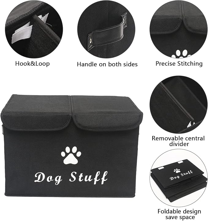 Morezi Large Dog Toy Storage Box with Lid Basket Organizer - Perfect Collapsible Bin for Living Room, Playroom, Closet, Home Organization - Dog - Black