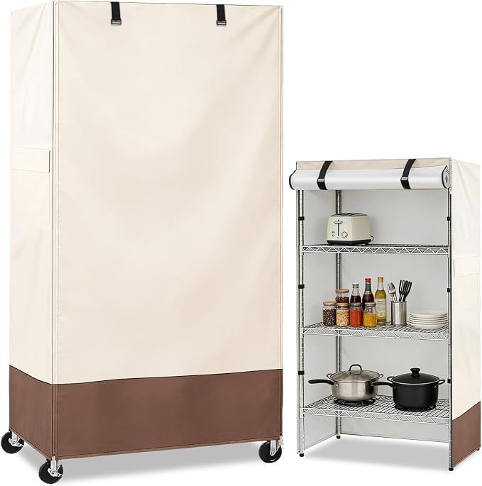 Rileytee Wire Shelf Cover,Heavy Duty 600D Dustproof Waterproof Shelf Covers for Wire Shelving,Outdoor Storage Rack Cover for Rack with Zipper,36" W x 16" D x 72" H,(Beige & Brown)