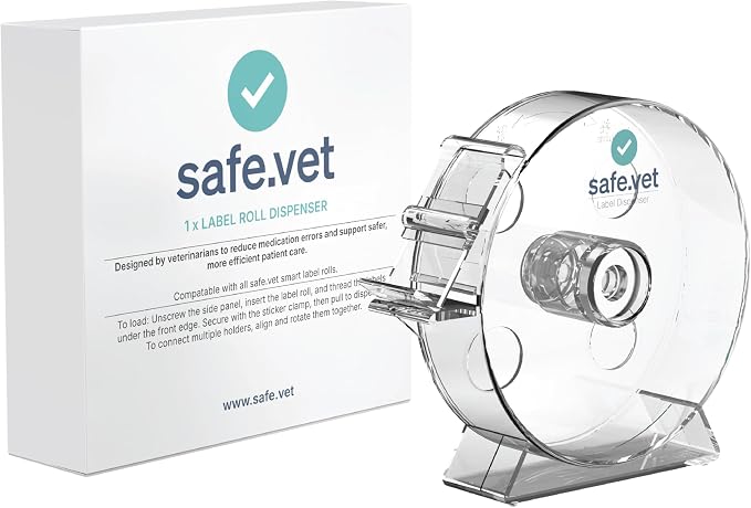 Veterinary Syringe Label Dispenser by Safe Vet | Connectable Countertop Injectable & Pharmacy Label Organizer for Vet Clinics, ICU, Surgery & Anesthesia