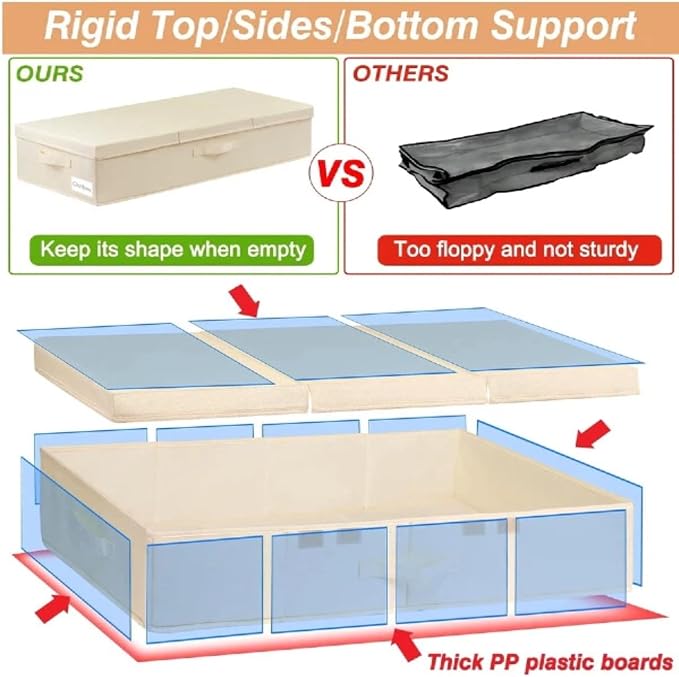 punemi 6 in Tall Under Bed Storage, Wedding Dress Box, 2 Pack, Beige | With Lids & 3 Handles, for Wedding Gowns Evening Gowns & Heirlooms, Closet & Bedroom Organization