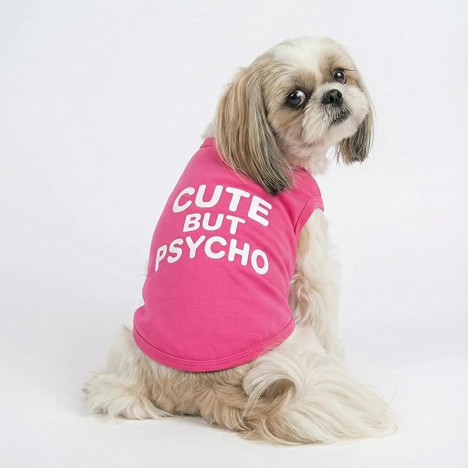 Fitwarm Cute But Psycho Dog Shirt, Summer Clothes for Small Dogs Girl, Funny Pet Outfit, Pink, White, XL