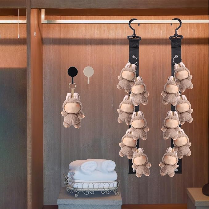 Doll Hanging Organizer, Plush Display Strap Holder Chain with 8 Metal Clips