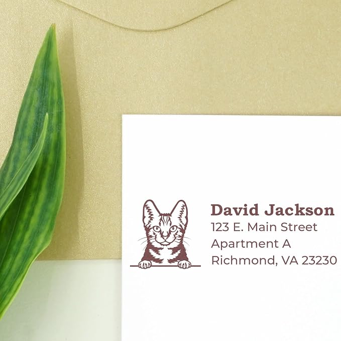 Peeking American Shorthair Cat Wood Handle Address Stamp - Crisp Imprint | American Shorthair Cat Snail Mail Stamp. Customized Address Stamp for Thank You Notes. Up to 50 characters per line.