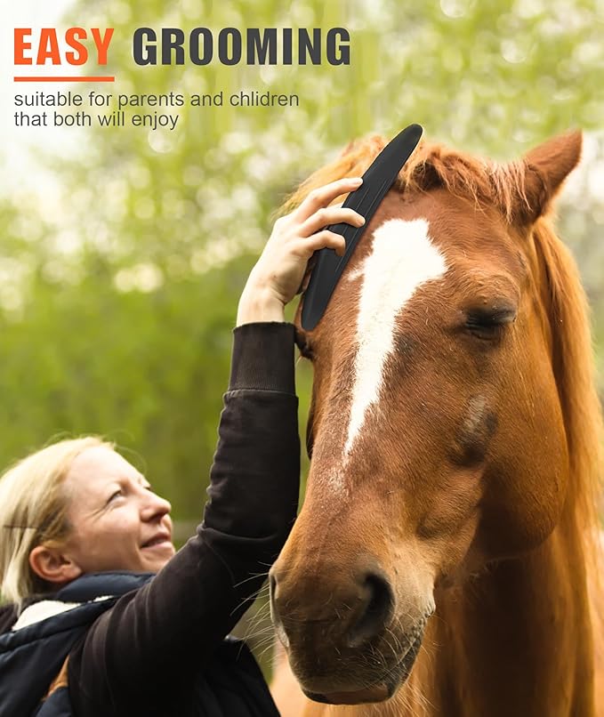 Shedding Blade for Horses Tool - Horse Brush for Deshedding Grooming Bathing, Multi-Functional Rubber Grooming Kit for Horses, Dogs, Cows and Goats（Black）