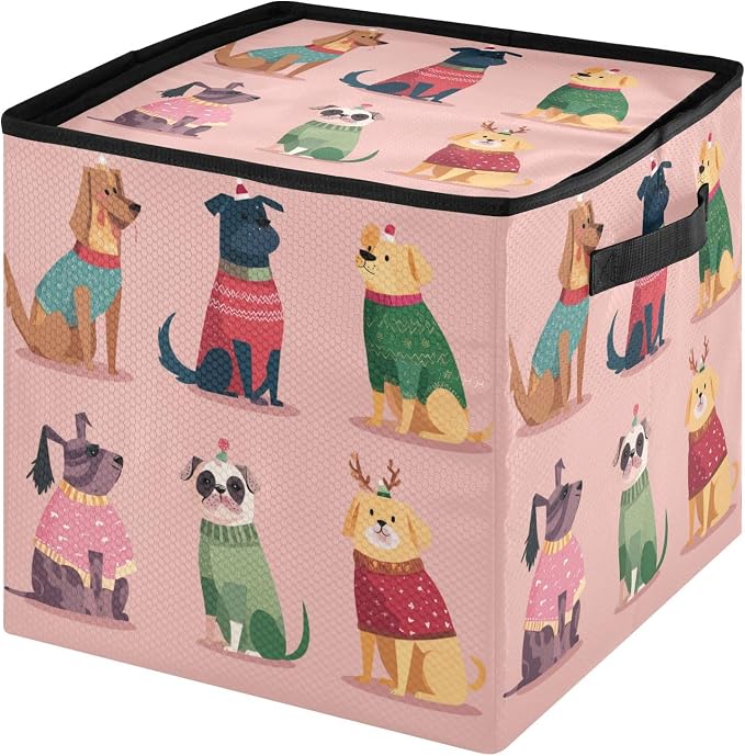 OTVEE Christmas Ornament Storage Box Holiday Decoration Organizer Stores upto 64 Holiday Ornaments Adjustable Dividers Tear-Proof Fabric Christmas Pet Whimsy
