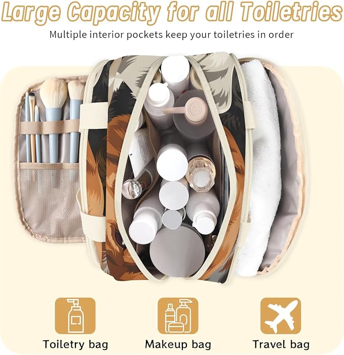 Cute Dog Funny Animal Travel Toiletry Bag with Handle | Wet & Dry Separation, Full-Size Bottle Friendly, Leak-Proof, Waterproof, Easy to Clean, for Travel, Gym, Home