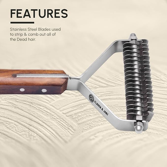 Flamia & Jabz Undercoat Rake for Dogs & Cats, Dematting Grooming Stripper Tool (18 Blades)
